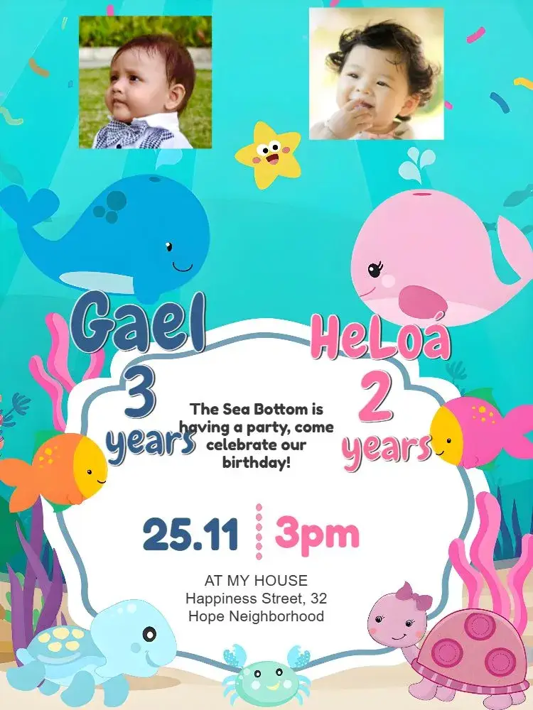 Double Under the Sea With Pink Photo invitation