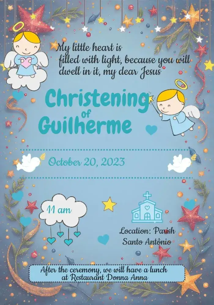 Invitation Baby Boy White Angel Baptism – Baptism theme little angel, blue and white, minimalist, delicate, childlike, modern