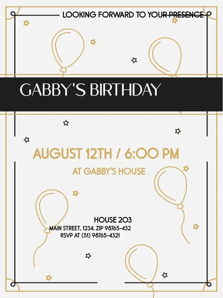 Invitation Clear Star – Kids' Birthday Party theme modern, delicate, white and gold, stars, balloons, youthful