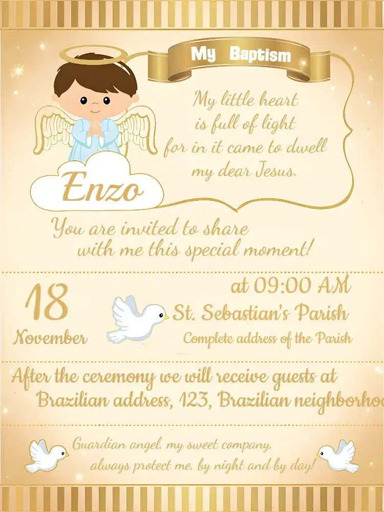 Invitation Angel Baptism – Baptism theme golden, white, minimalist, childish, angelic, classic