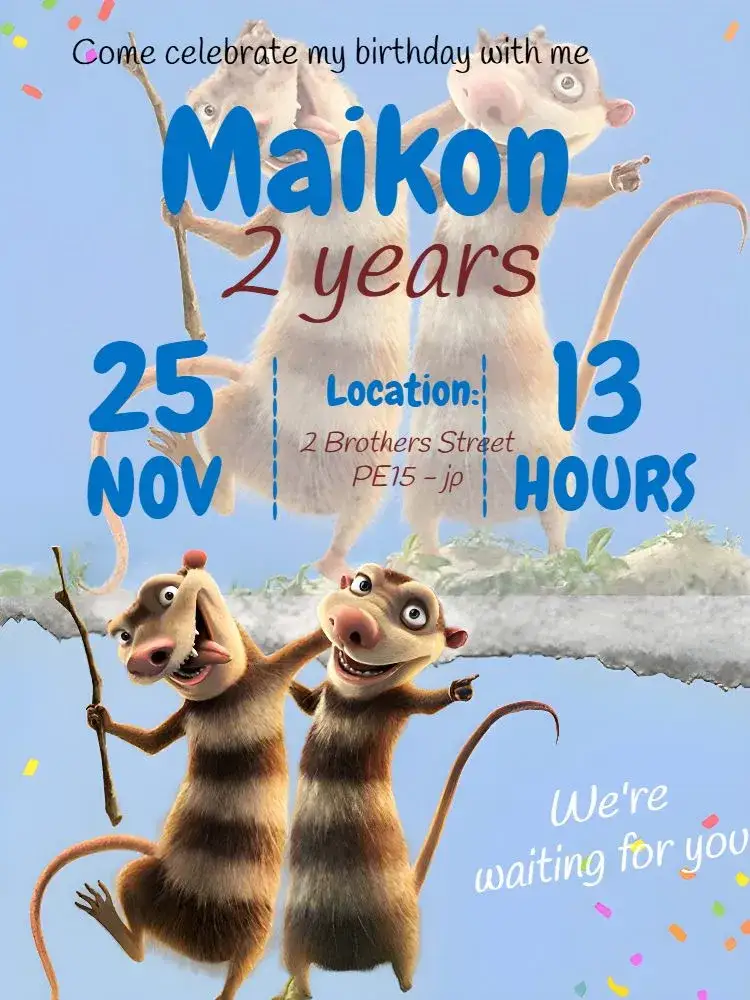 Invitation Buck E Zee The Blue Ice Age – Kids' Birthday Party theme blue, ice, fun, thematic, colorful
