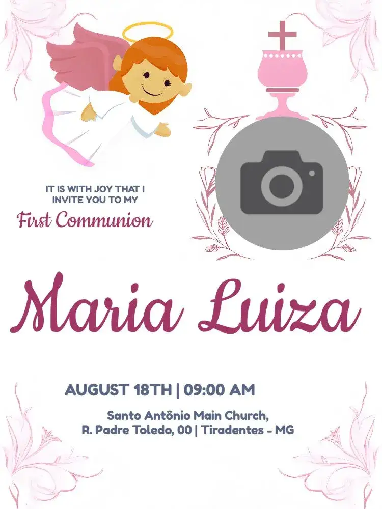Invitation First Communion With Church Photo – First Communion theme delicate, religious, elegant, modern, romantic, minimalist