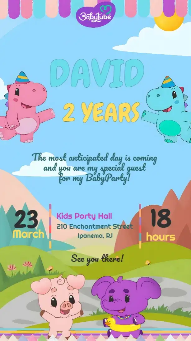 Invitation Babytube Infantil – Most searched for theme colorful, fun, dinosaurs, playful, themed, childish