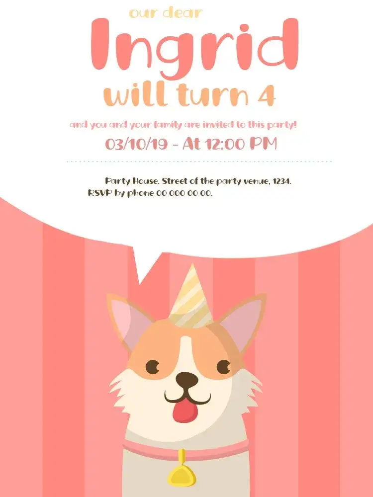 Invitation Puppy Celebration – Kids' Birthday Party theme pink, delicate, fun, childish, puppies, celebration