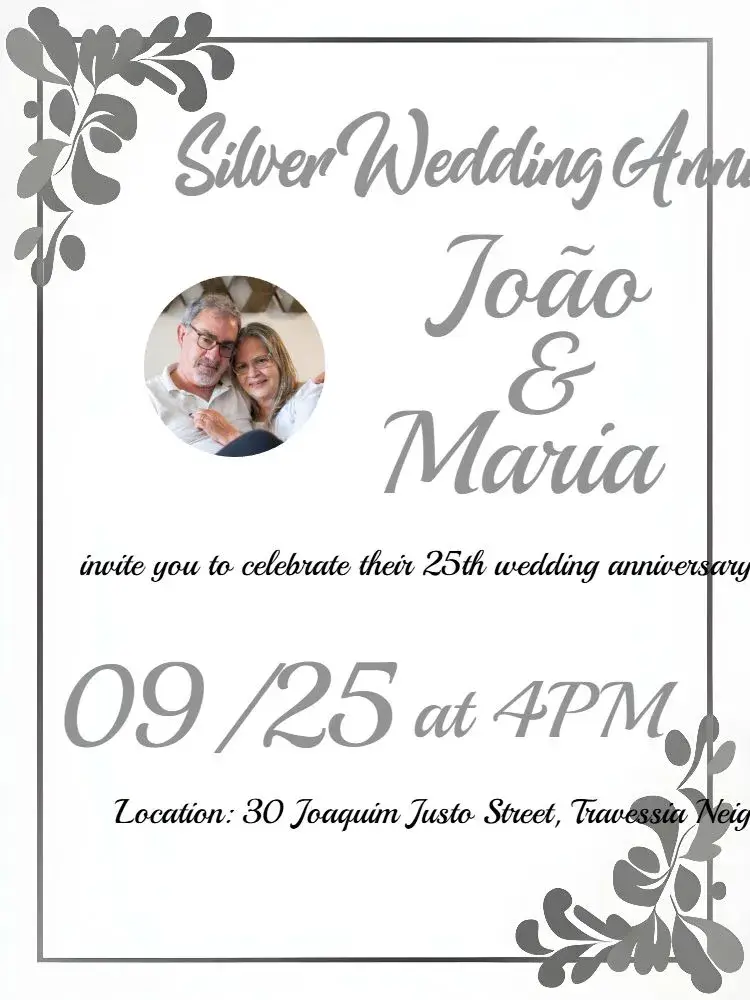 Silver Wedding Anniversary With White Photo invitation