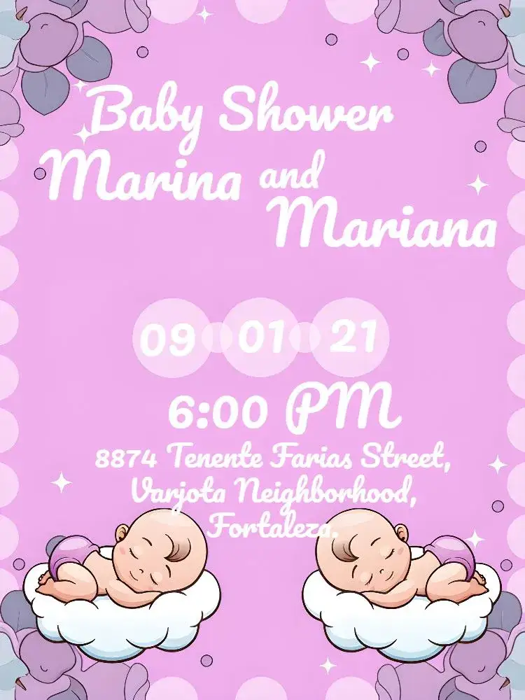 Invitation Twin Baby Girls Diaper Shower – Diaper Shower theme pink and white, clouds, soap bubbles, childlike, delicate, modern