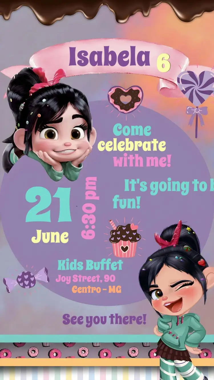 Invitation Invite Vanellope Von Schweetz Sweets – Most searched for theme colorful, sweet, childlike, fun, playful