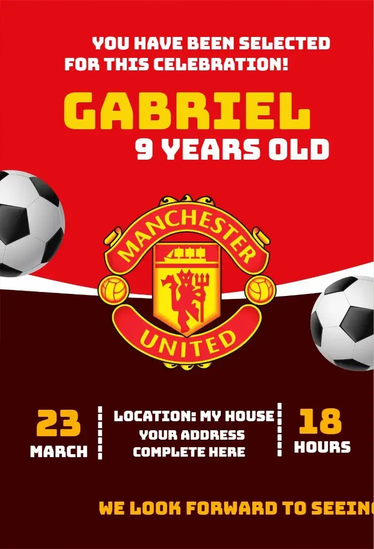 Invite Manchester United 5 editable and customizable