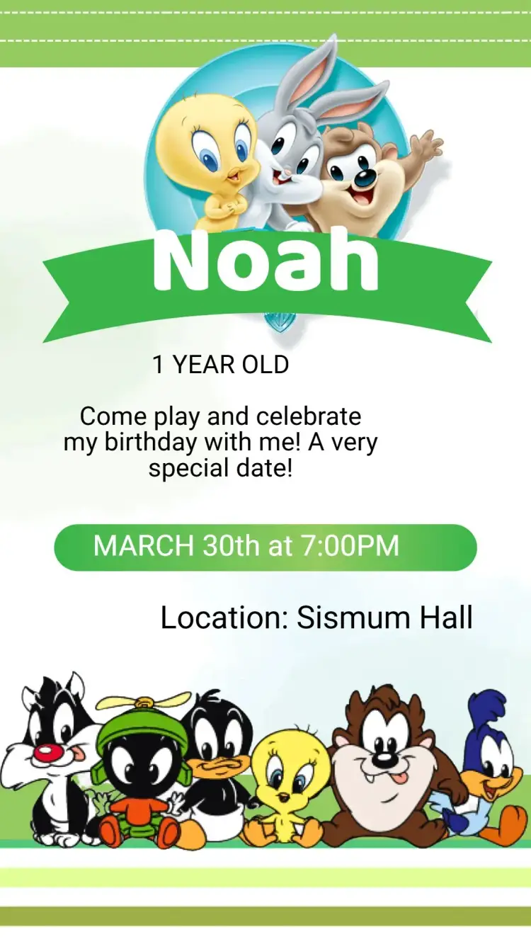 Baby Looney Tunes Birthday Invitation