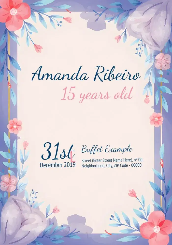 Delicate Floral 15th Birthday invitation