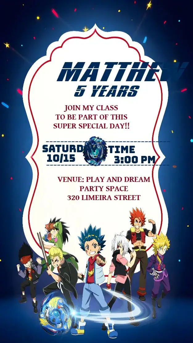 Kids Beyblade invitation