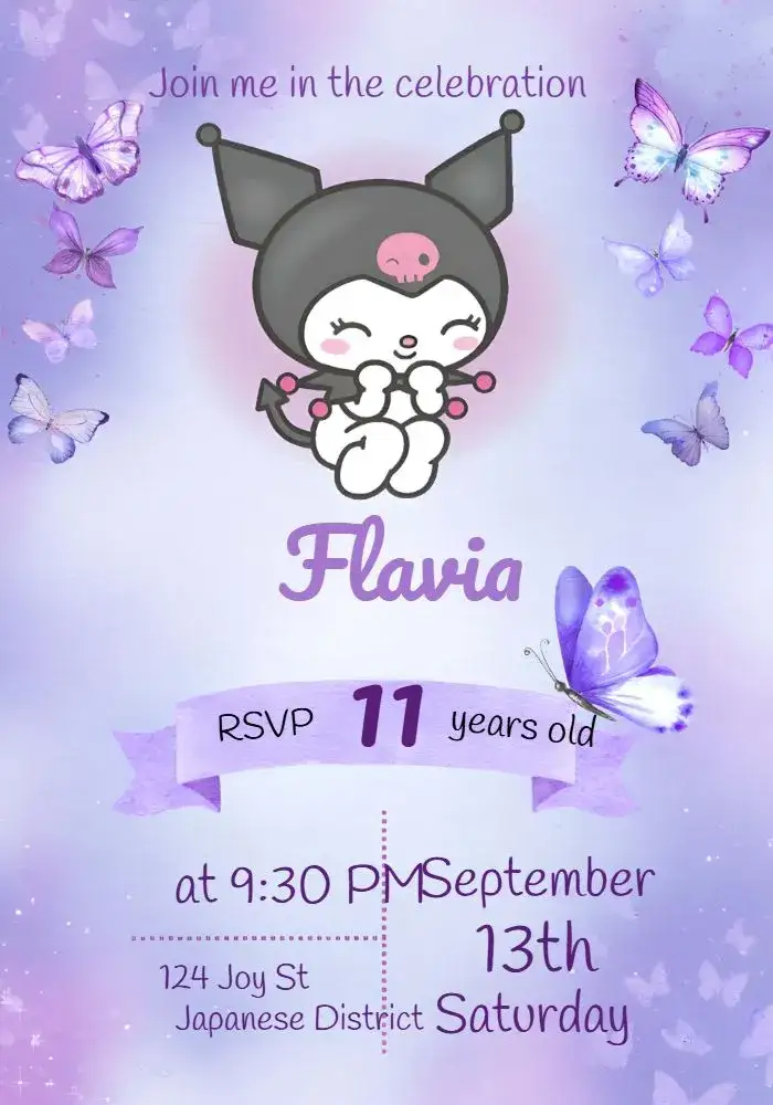 Invitation Kuromi Sanrio – Most searched for theme lilac, purple, watercolor, children's, fun, themed