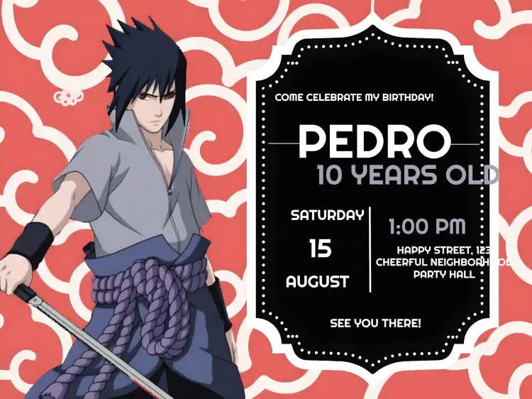 Invitation Naruto – Kids' Birthday Party theme colorful, anime, adventure, fun, youthful