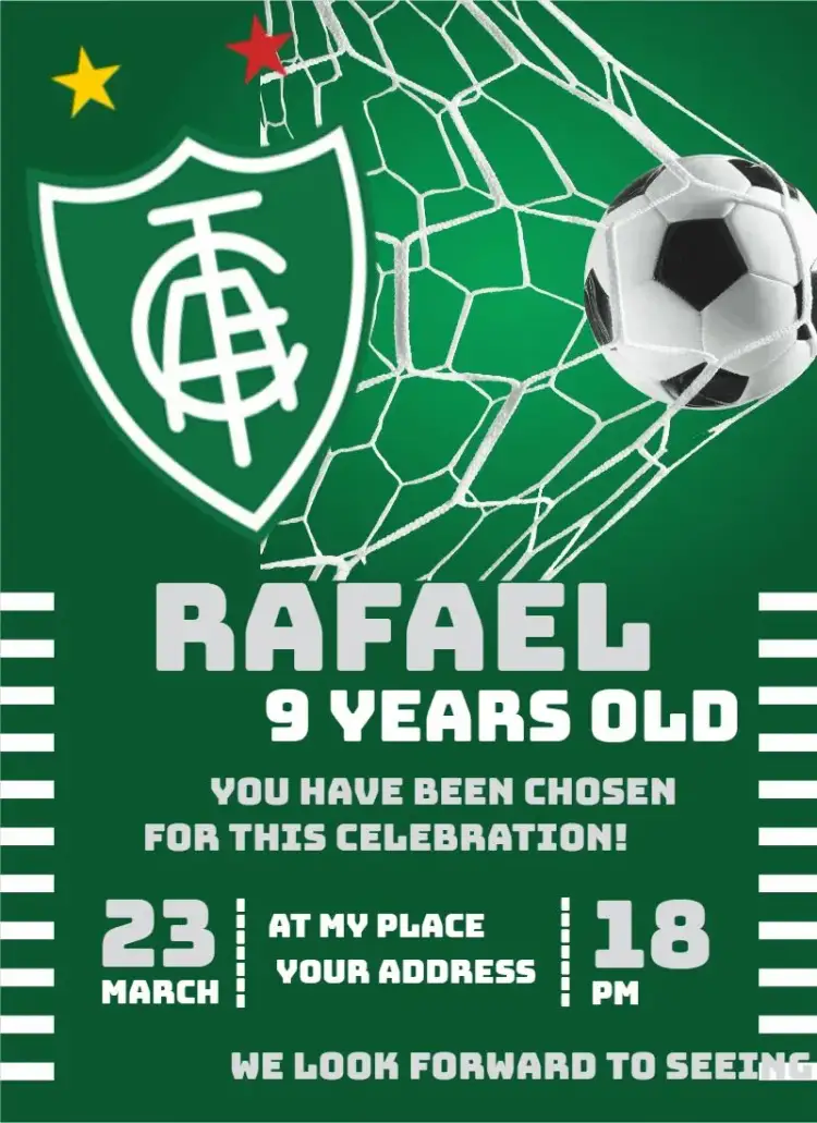 Invitation America Mineiro 3 – Birthday theme red and green, soccer, modern, vibrant, sporty