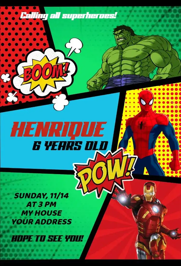 Invitation for Avengers Comic Superheroes Birthday
