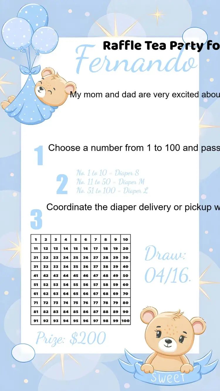 White Teddy Bear Tea Raffle invitation