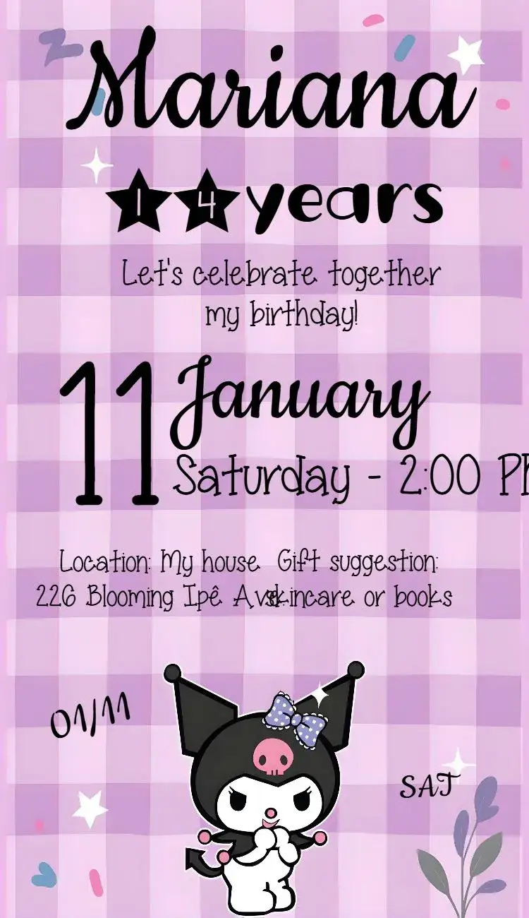 Invitation Kuromi Hello Kitty My – Kids' Birthday Party theme pink, fun, childish, themed, colorful, modern