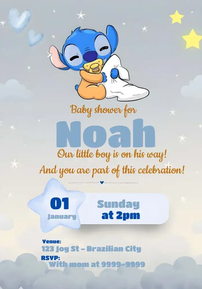 Invitation Stitch Baby Shower Diaper Gift – Diaper Shower theme colorful, playful, childlike, modern, fun, Stitch-themed