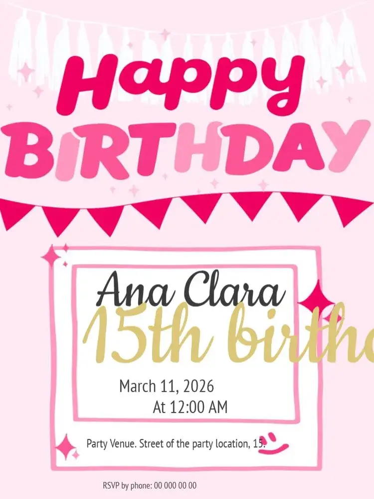 15 Years Happy To Edit Girl invitation