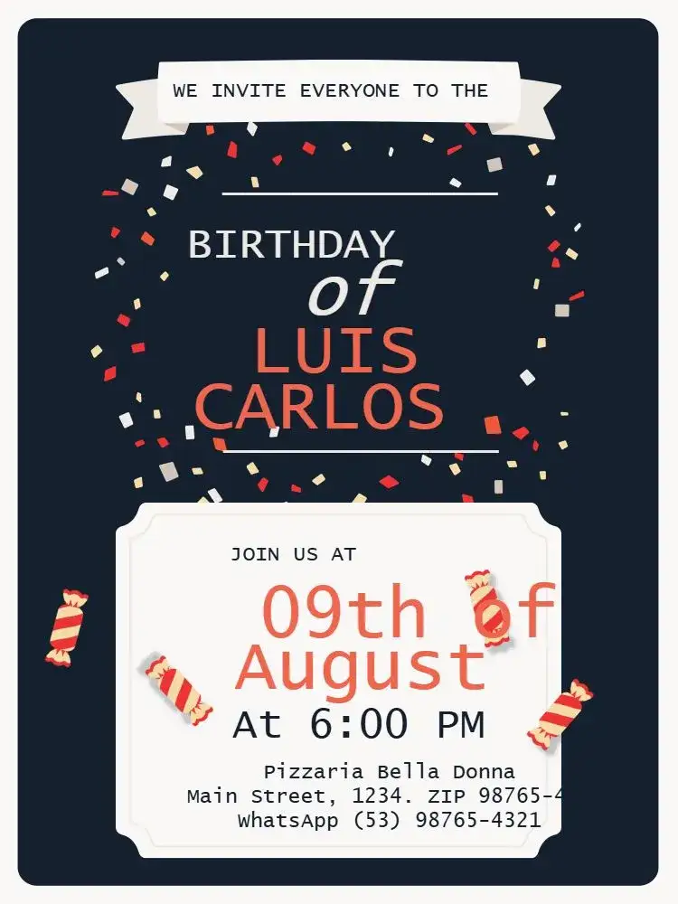 Invitation Dark Classic – Kids' Birthday Party theme classic, elegant, youthful, festive, modern, colorful