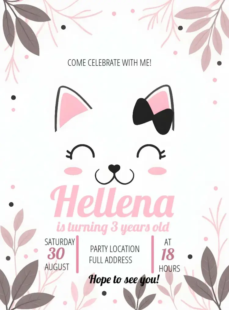 Pink Kitty Girl invitation