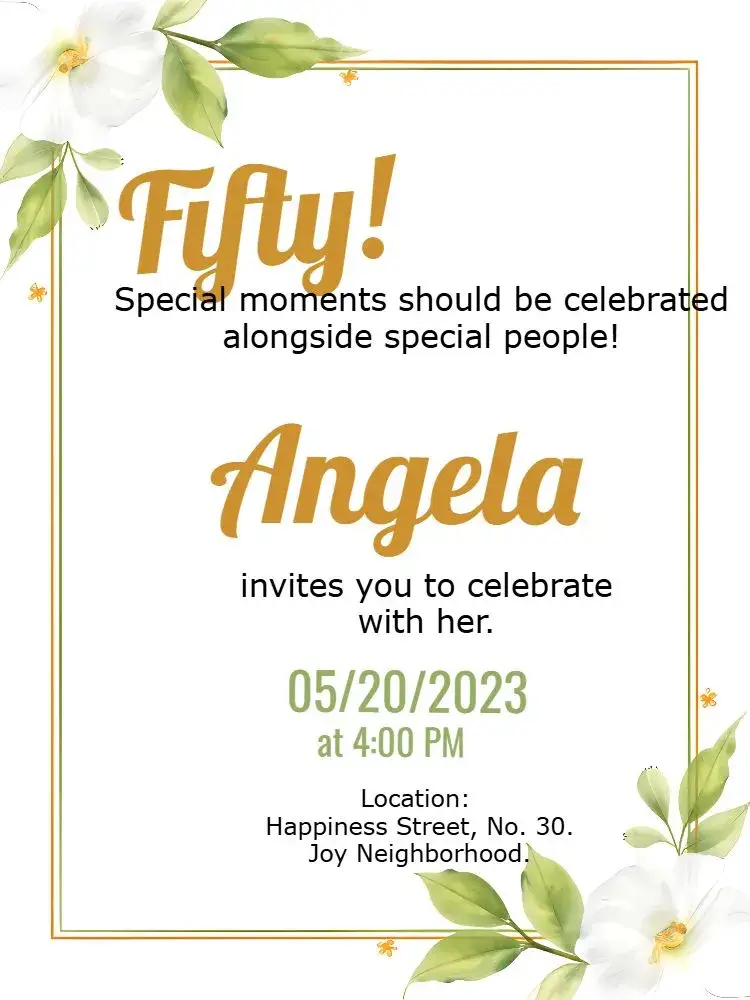 Invite Golden Floral 50th Anniversary editable and customizable