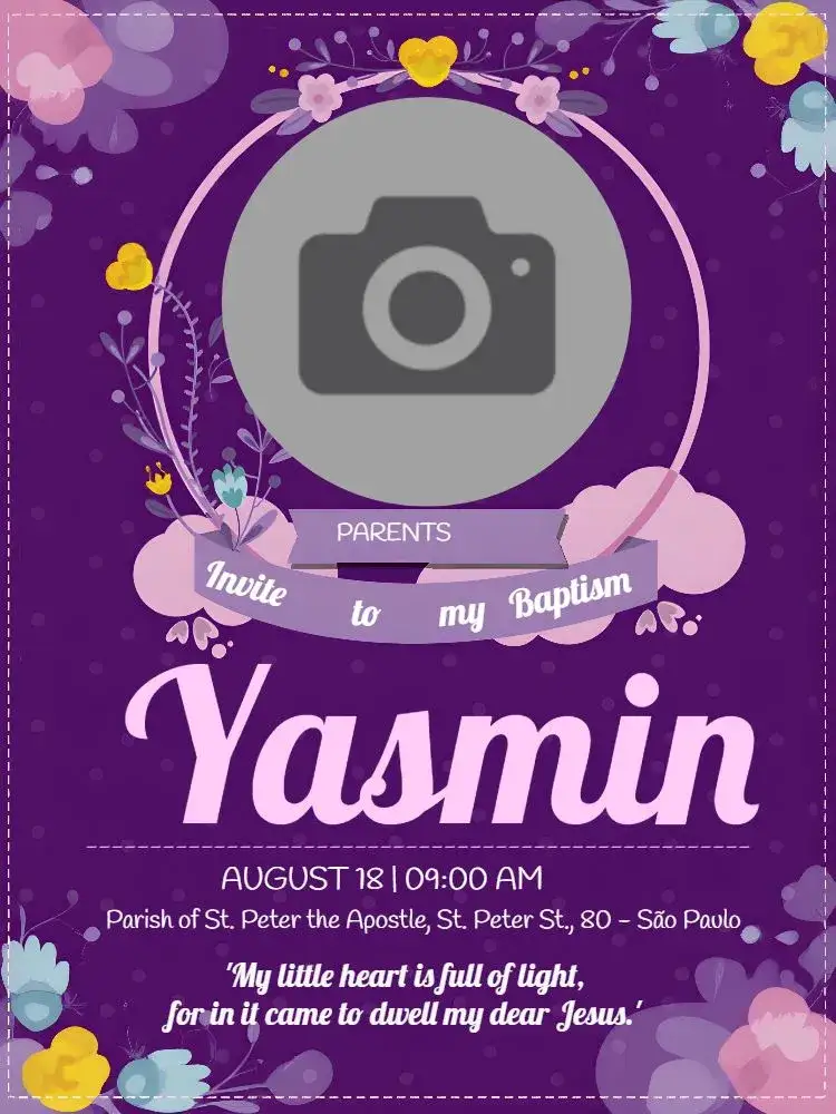 Invitation Lilac Photo Baptism – Baptism theme lilac, purple, modern, elegant, delicate