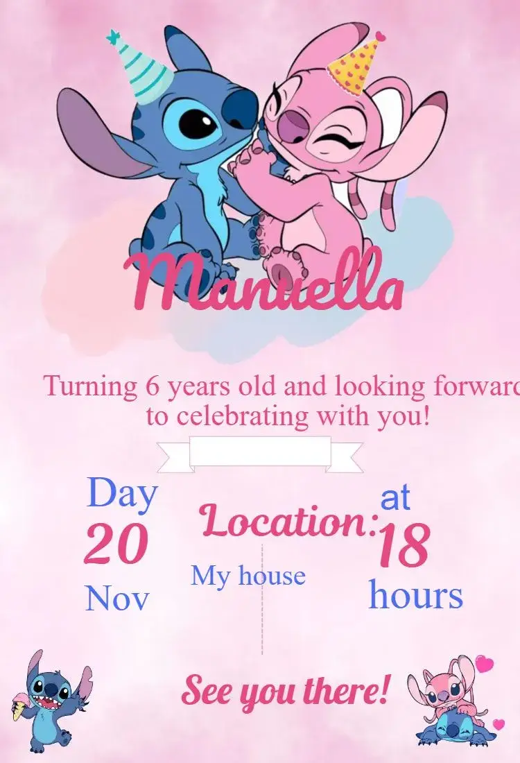 Children's Birthday Invitation Angel and Stitch