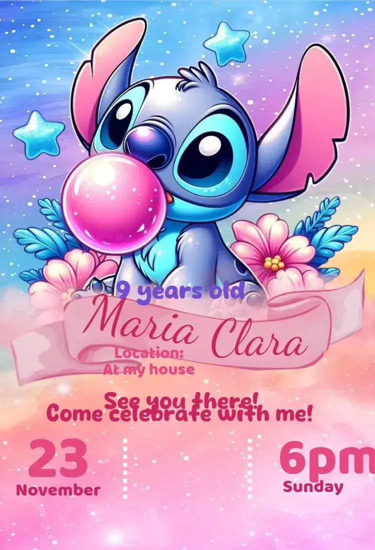 Invitation digital stitch invitation – Birthday theme cute, modern, colorful, childish, fun