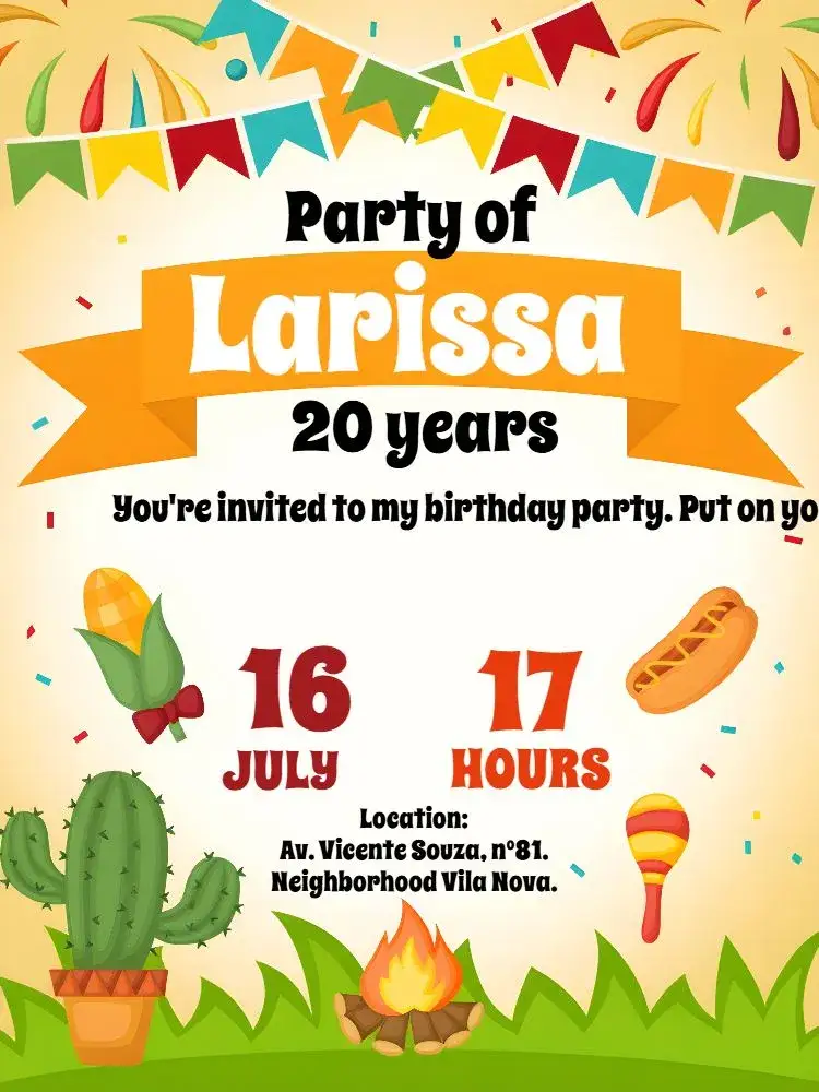 Invitation Colorful Junina Party – Commemorative Dates theme colorful, vibrant, traditional, festive, rustic