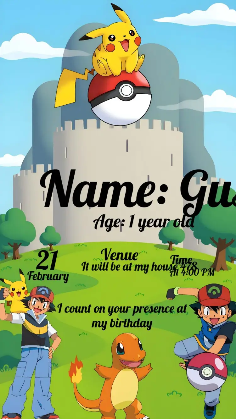 Pikachu Anime invitation