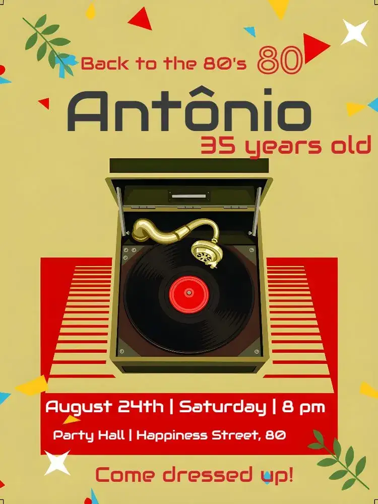 Invitation 80's Retro – Sweet 15 theme retro, vintage, musical, beige, fun