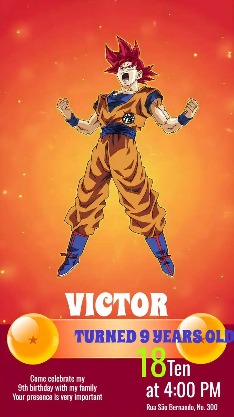 Invitation Dragon Ball Z Digital – Kids' Birthday Party theme vibrant, anime, colorful, fun-filled, themed, youthful