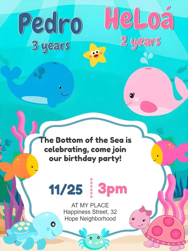 Double Under the Sea Girl invitation