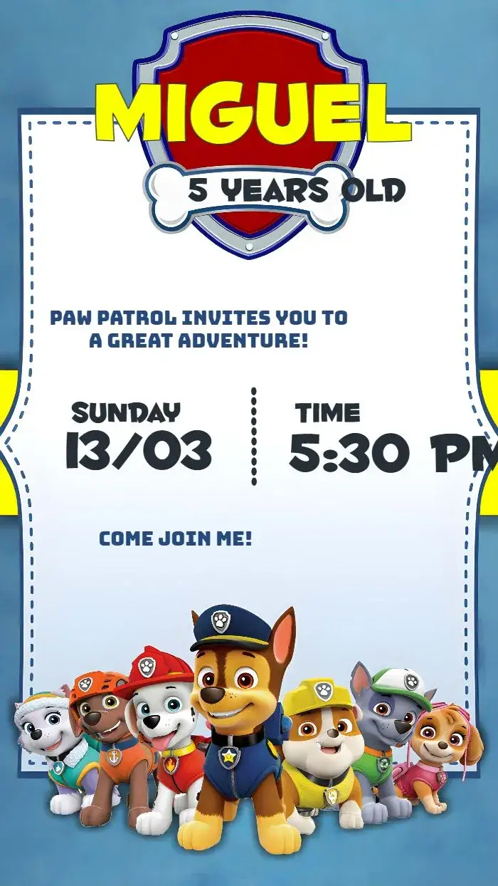 Blue Paw Patrol invitation