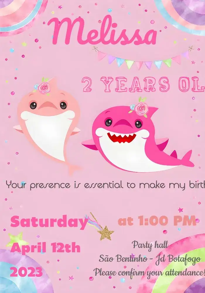 Invitation Pink Baby Shark – Commemorative Dates theme pink, fun, colorful, themed, navy blue