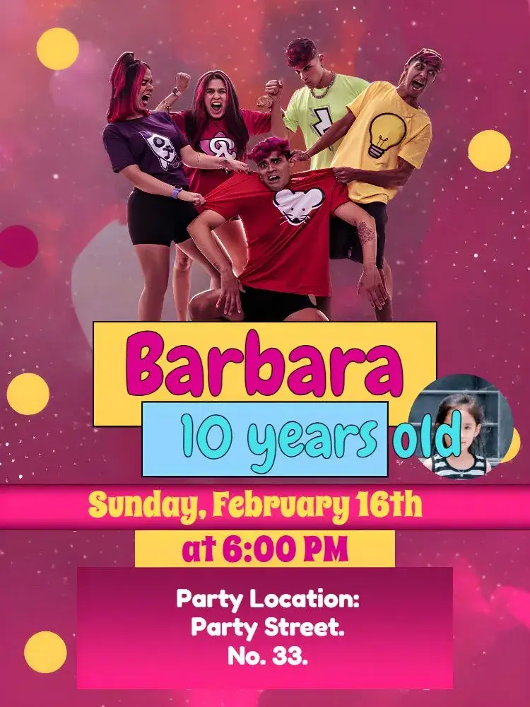 Invitation Emilly Vicky With Friends Photo – Kids' Birthday Party theme pink, fun, youthful, modern, colorful, childish