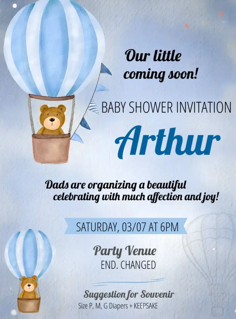 Baby Shower Teddy Bear Balloon Theme invitation