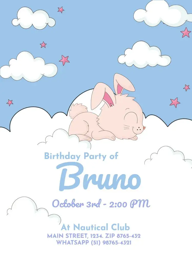Boys Cloud Bunny Celebration invitation