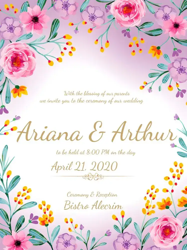 Invitation Floral Wedding - Colorful Flowers – Wedding theme floral, colorful, romantic, modern, cheerful, vibrant