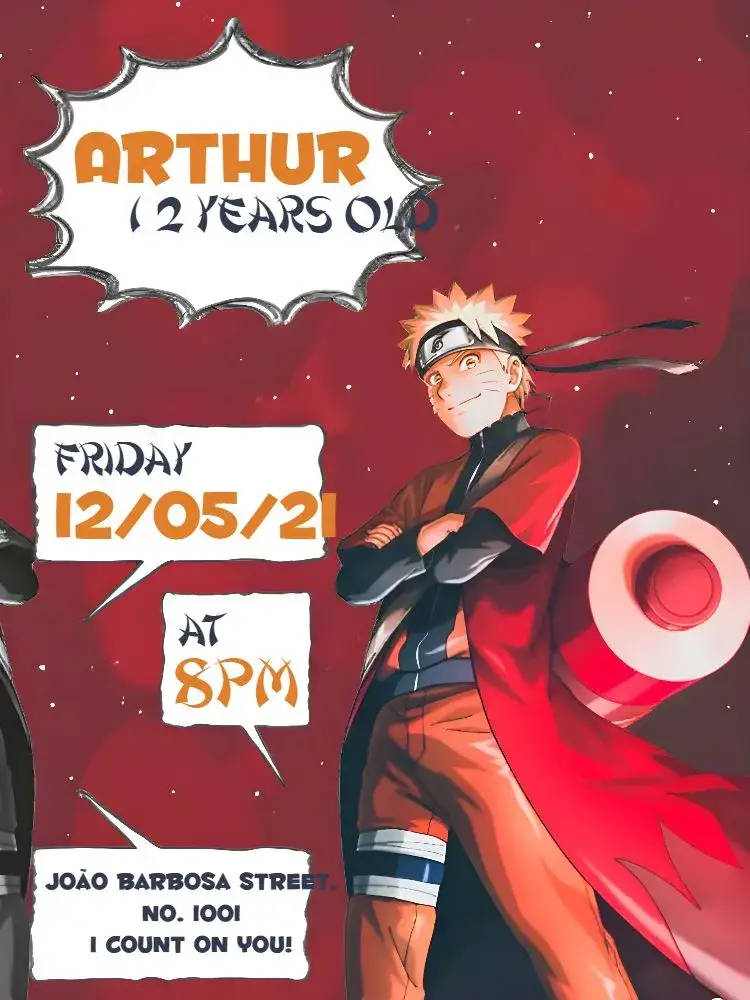Invitation Naruto With Photo White Comics – Kids' Birthday Party theme comics, manga, modern, colorful, themed