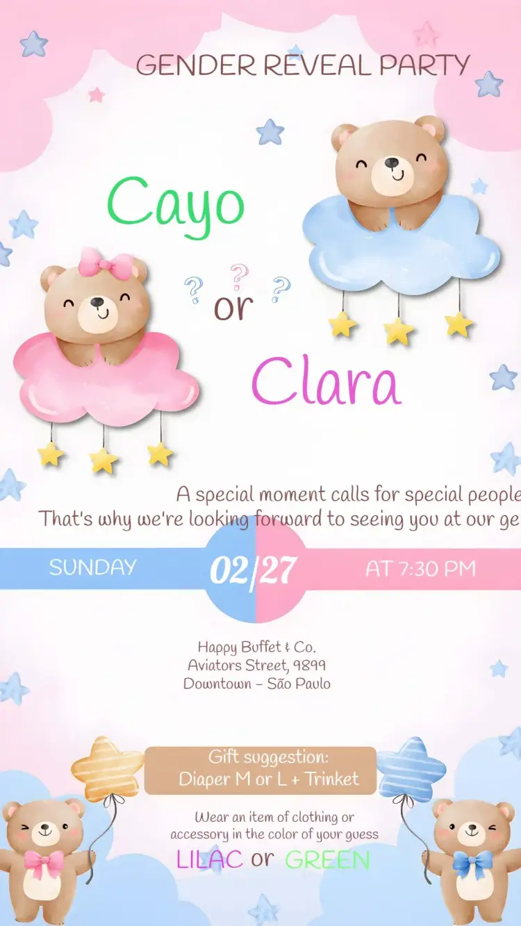 Watercolor Teddy Bears Gender Reveal invitation
