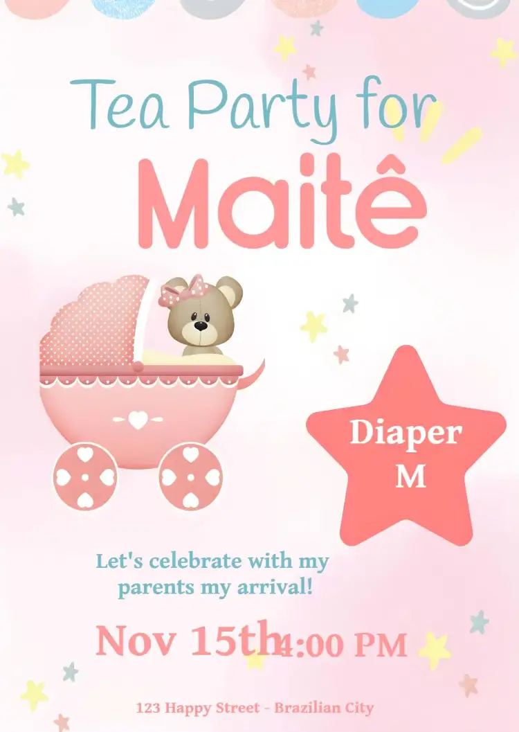 Invitation Baby Shower Little Bear Gifts – Diaper Shower theme pink, cute, playful, delicate, childlike