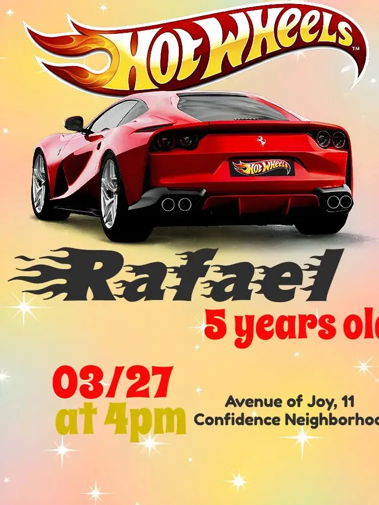 Invitation Golden Hot Wheels – Most searched for theme golden, red, black, modern, themed, fun