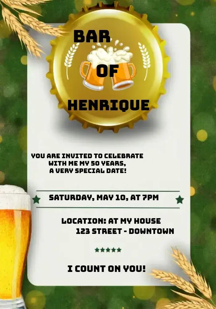 Invitation Green Pub – Birthday theme pub, contemporary, lively, relaxed, checkered, beer-themed