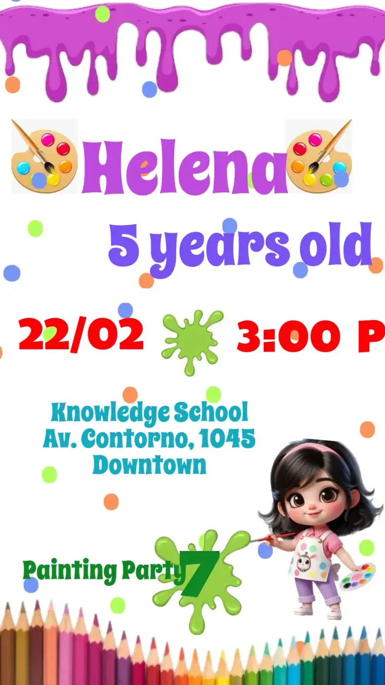 Invitation Painting the 7 – Kids' Birthday Party theme colorful, playful, artistic, fun, modern