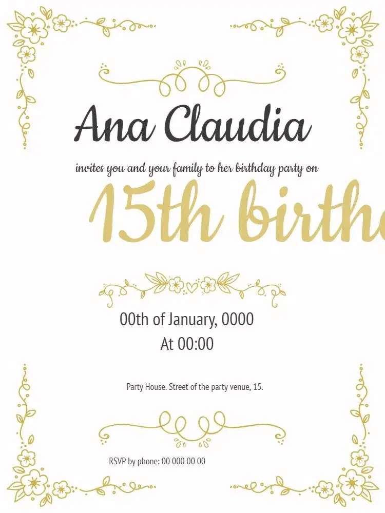 Invitation 15 Years Celebration – Birthday theme floral, delicate, white, modern, elegant