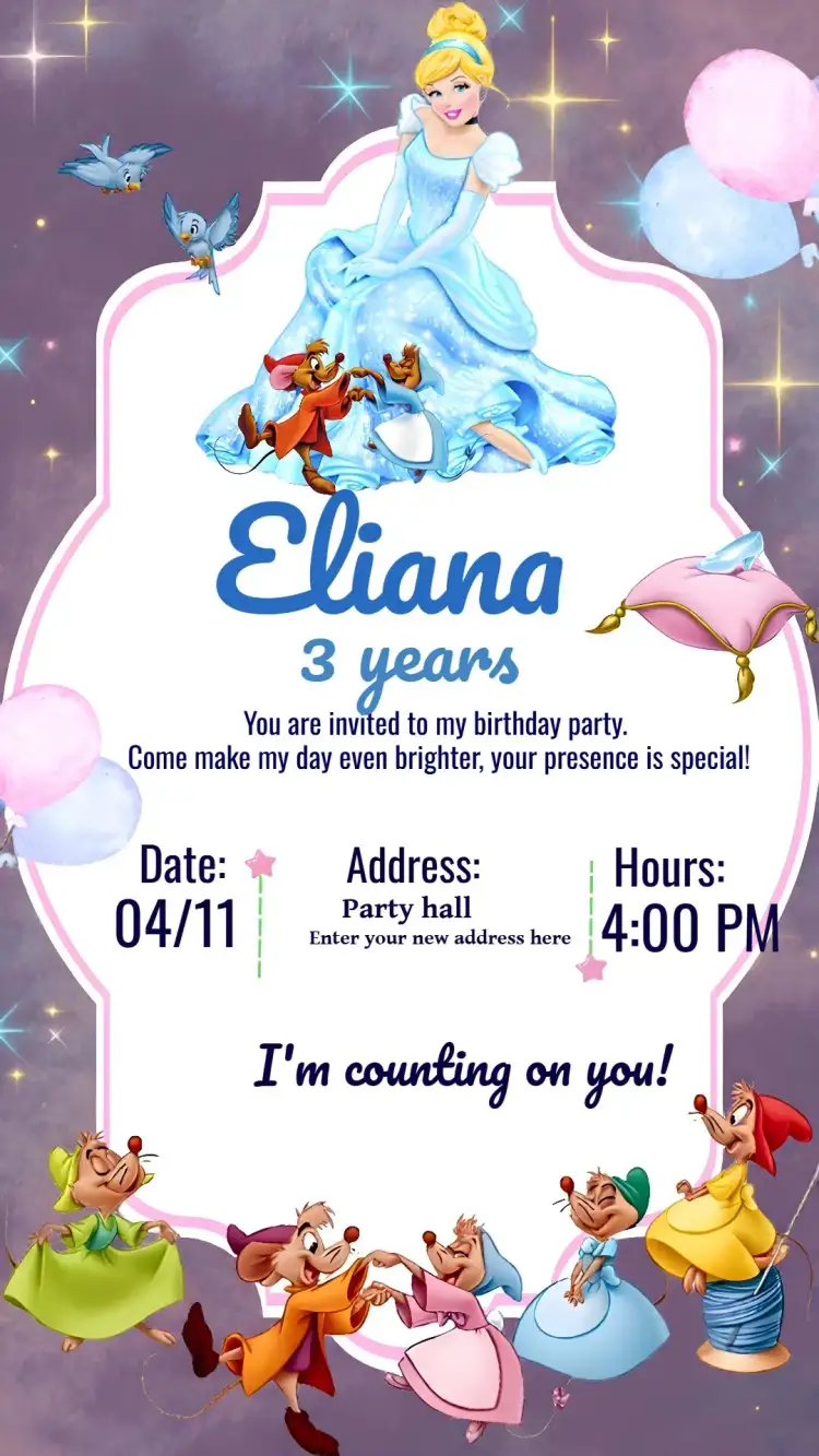 Invitation Blue Cinderella – Most searched for theme blue, pink, fantasy, princess, magical, fun