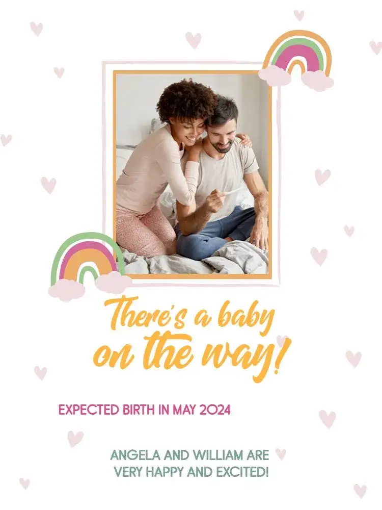Invitation Pregnancy Announcement Card With Girl Photo – Card theme colorful, feminine, modern, fun, cheerful