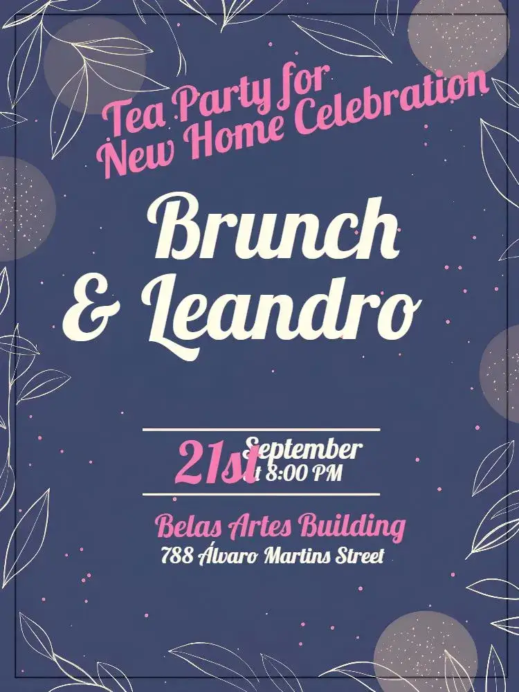 Invitation White New Home Tea – Bridal Shower theme white, blue, pink, elegant, modern, floral
